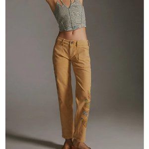 Pilcro Tan Ankle Pants with Embroidered Detail